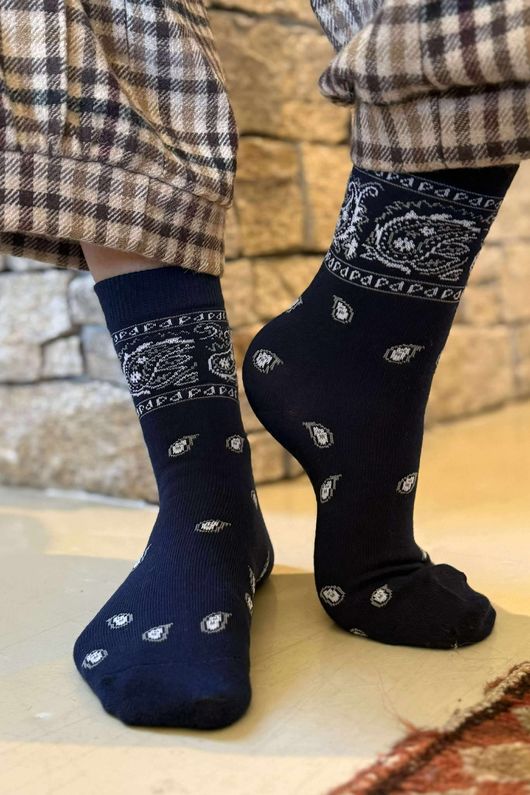 Bandana Cotton Stretch Socks Navy